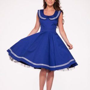 Hearts & Roses Blue Sailor Retro Fit & Flare NWT